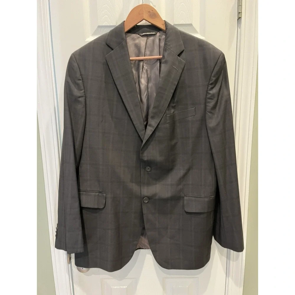 Jack Victor Super 110's Men's Dark Gray Plaid Blazer Wool Jacket Size 42R Verona